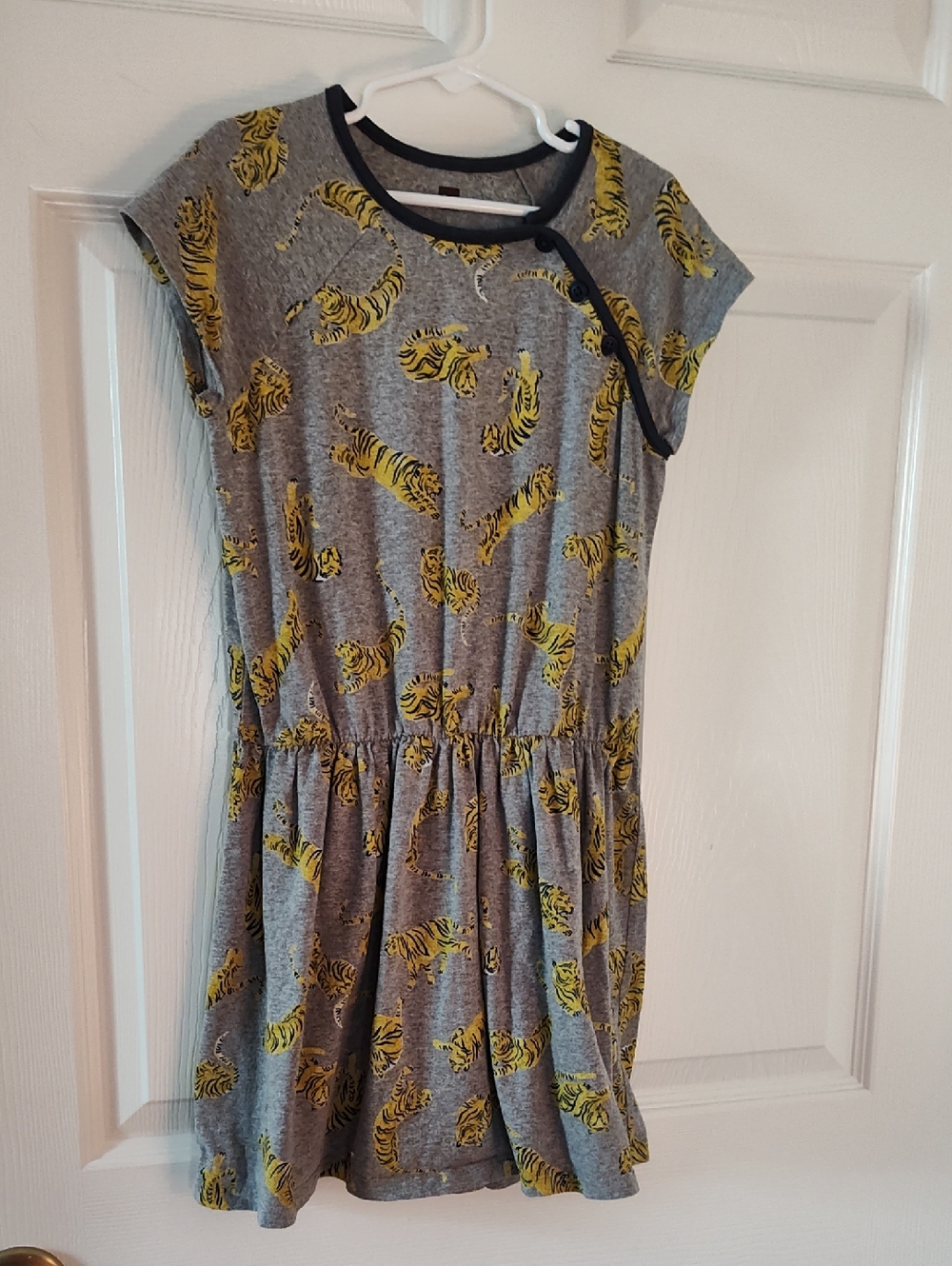 Girls' Grey Dress with Yellow Tiger Print